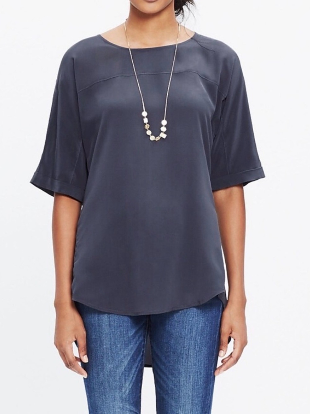 NWT Madewell "Overlook" 100% Silk Hi-Lo Tunic Top – Charcoal Gray – Size M